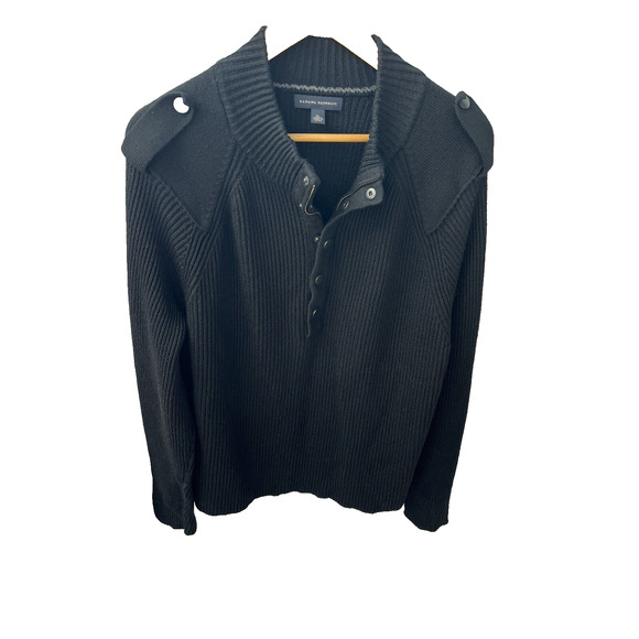 Banana Republic Mens Black Size XL 1/4 Snap Zip Sweater 100% Wool Ribbed Soft - Picture 11 of 12